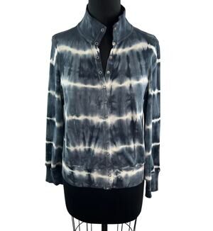 Barbara Lesser Fibers Gray White Sweatshirt Cotton Tie-Dye Snap Button Front XS